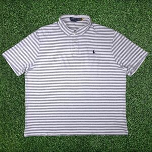 Polo Ralph Lauren Mens XXL Classic Fit Soft Cotton Polo Shirt Gray White Stripes